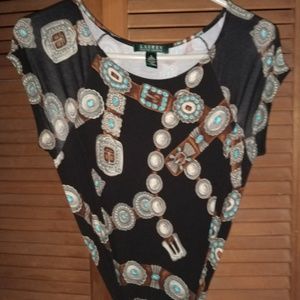 LAUREN Chain Link Fit & Flare Cap Slv Stretch